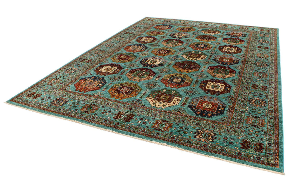 9x12 Blue and Multicolor Tribal Rug