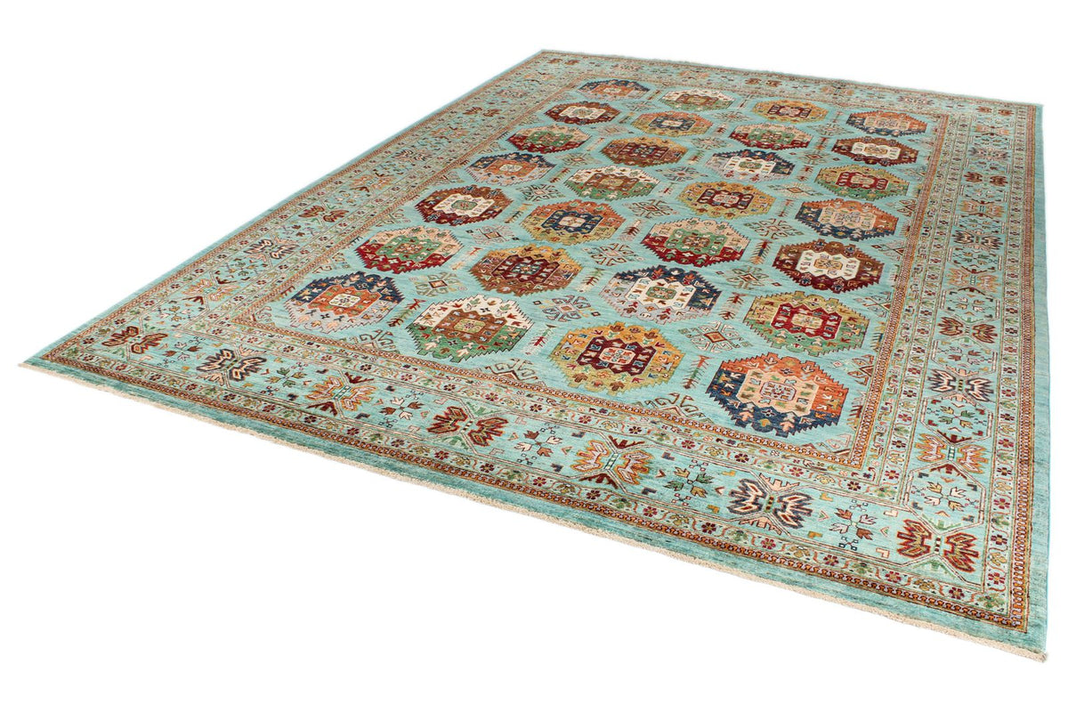 9x12 Blue and Multicolor Tribal Rug