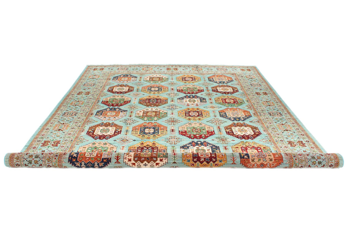 9x12 Blue and Multicolor Tribal Rug