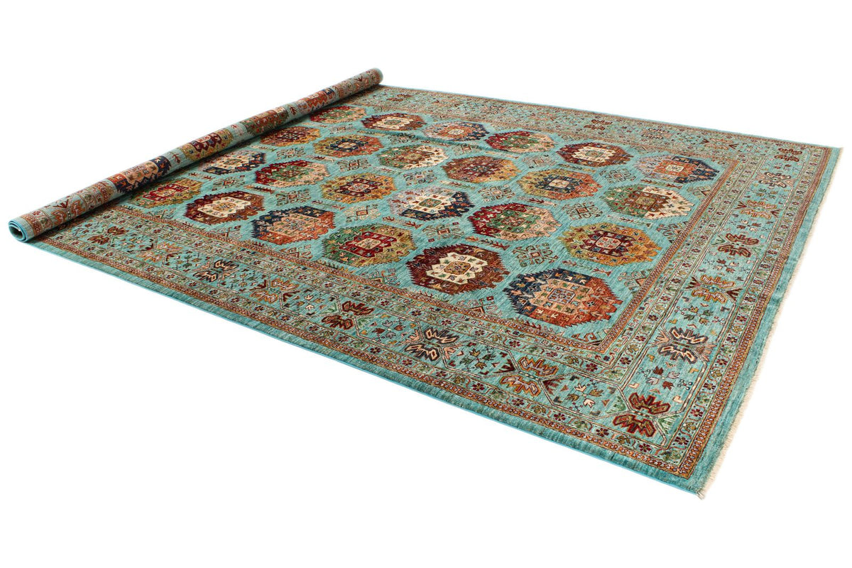 9x12 Blue and Multicolor Tribal Rug