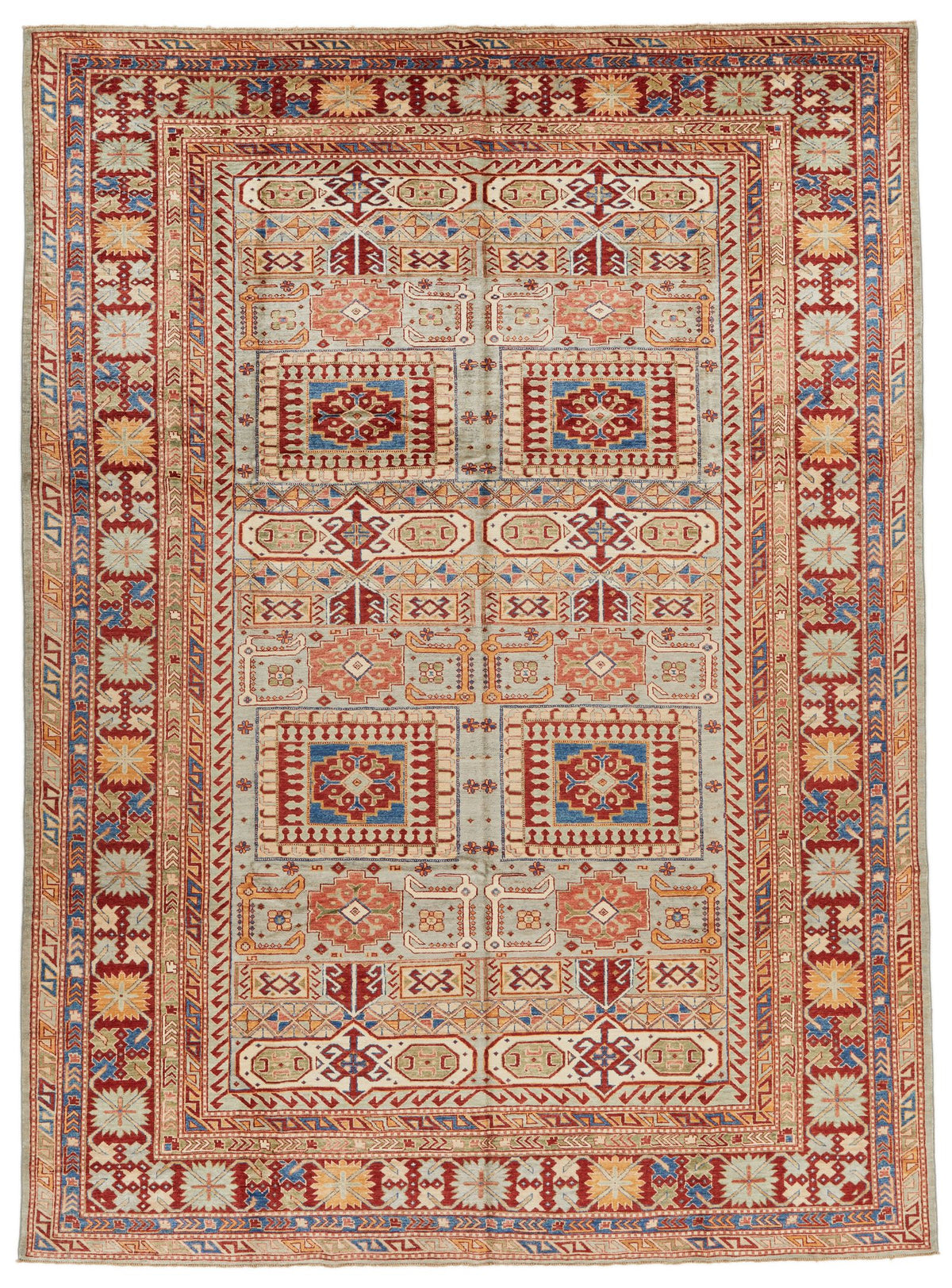 9x12 Gray and Multicolor Kazak Tribal Rug