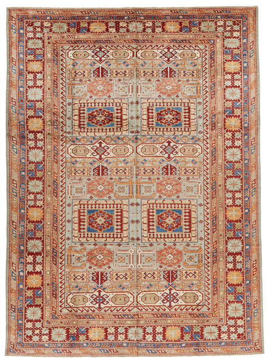 9x12 Gray and Multicolor Kazak Tribal Rug