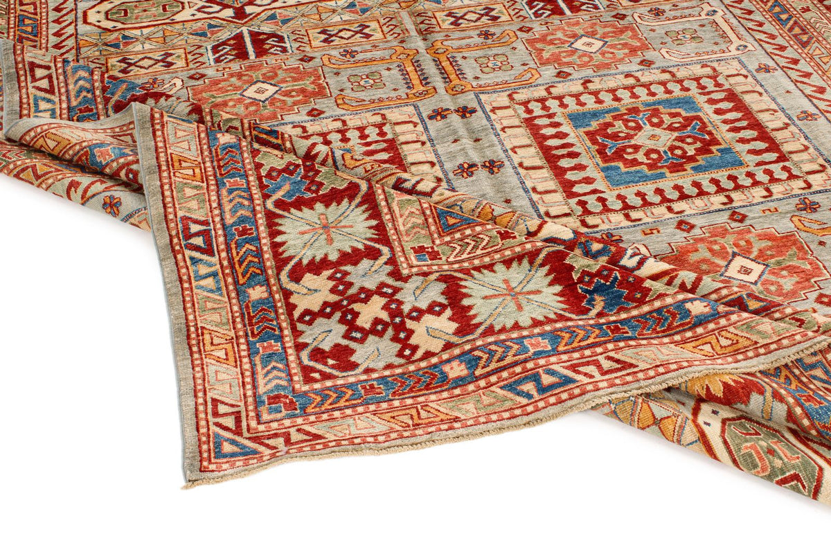 9x12 Gray and Multicolor Kazak Tribal Rug