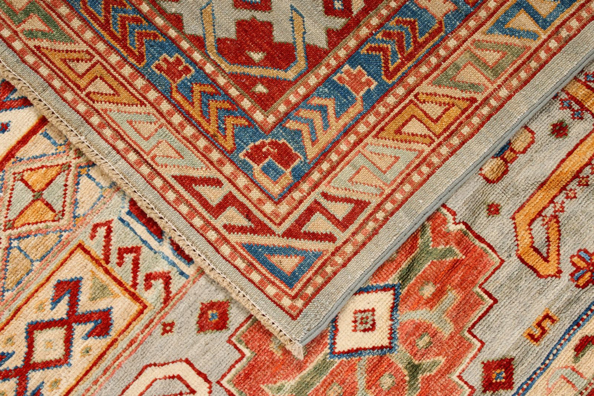 9x12 Gray and Multicolor Kazak Tribal Rug