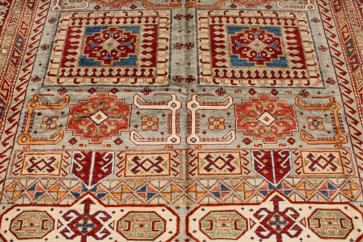 9x12 Gray and Multicolor Kazak Tribal Rug