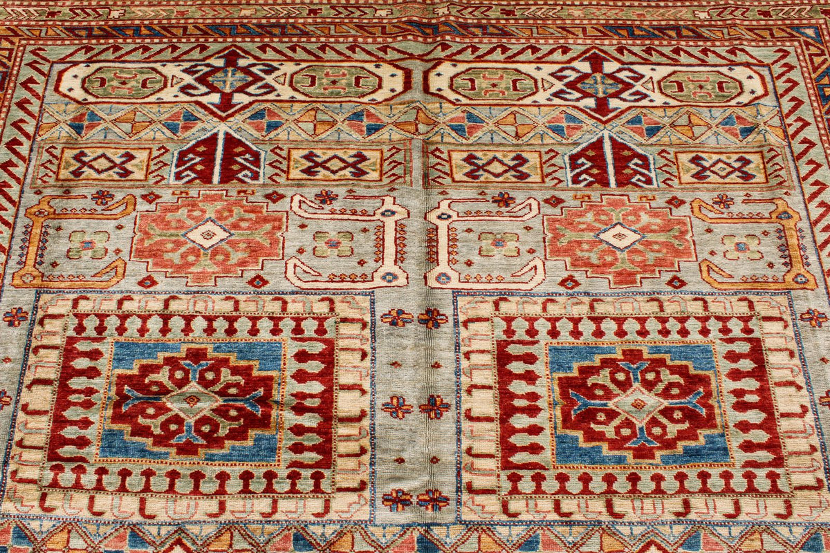 9x12 Gray and Multicolor Kazak Tribal Rug