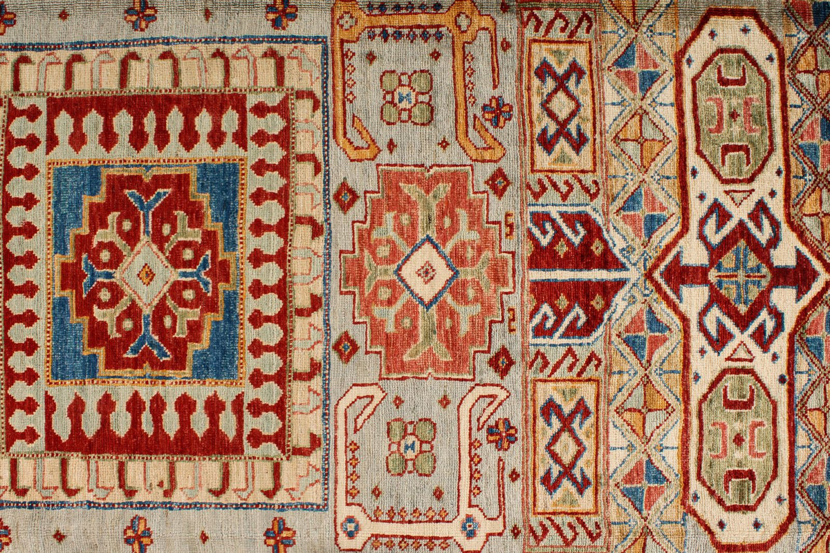 9x12 Gray and Multicolor Kazak Tribal Rug
