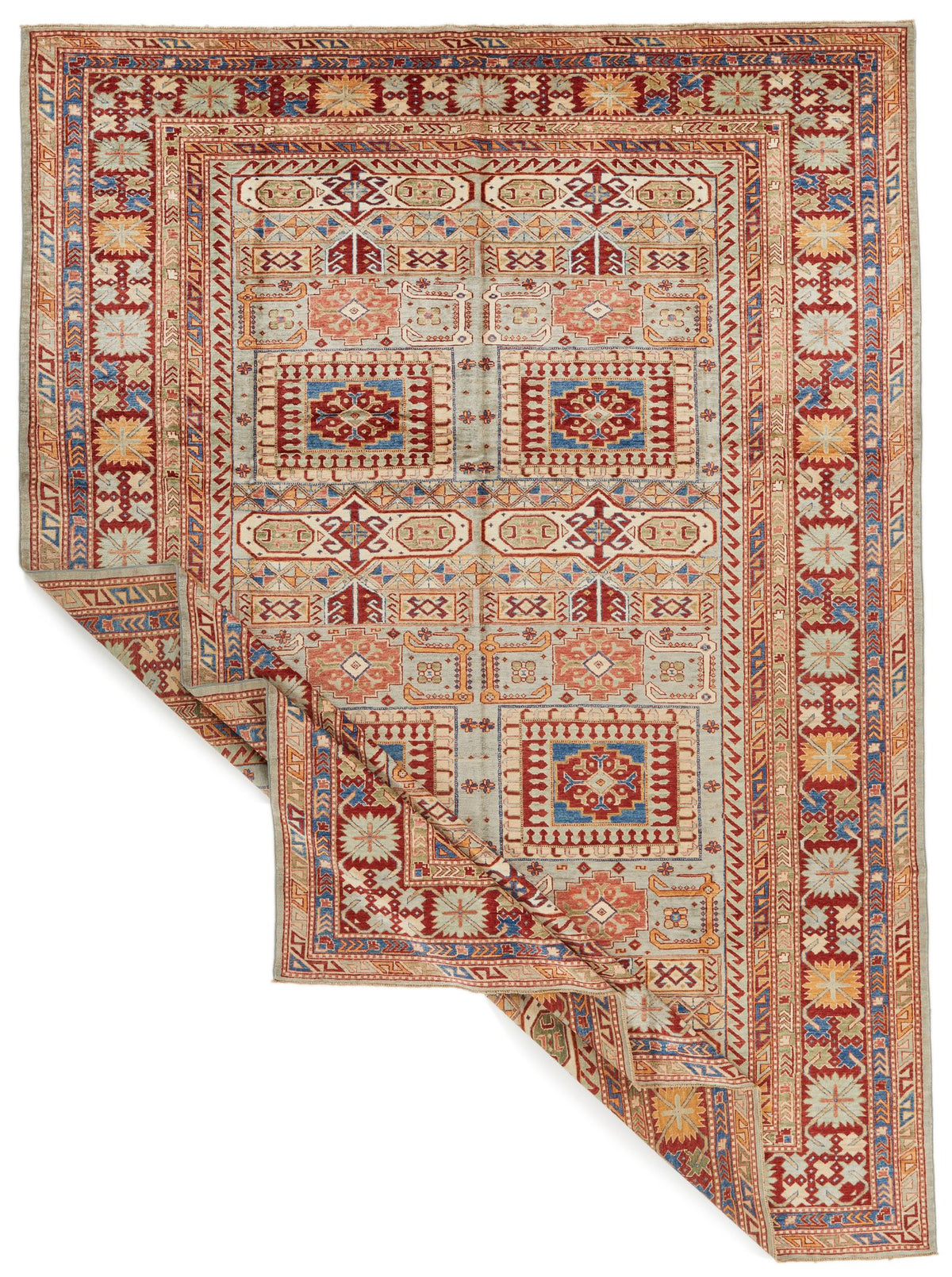 9x12 Gray and Multicolor Kazak Tribal Rug