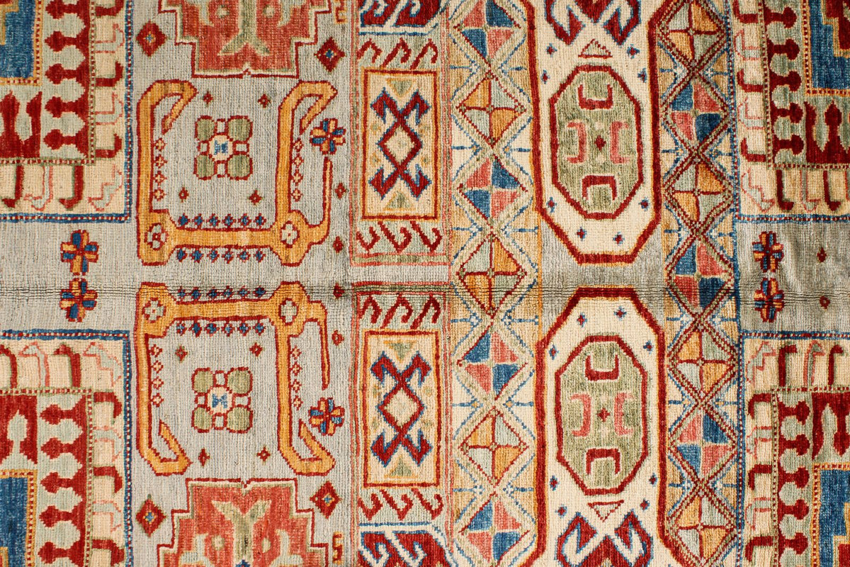 9x12 Gray and Multicolor Kazak Tribal Rug