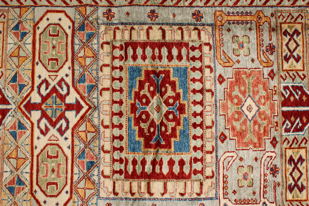 9x12 Gray and Multicolor Kazak Tribal Rug