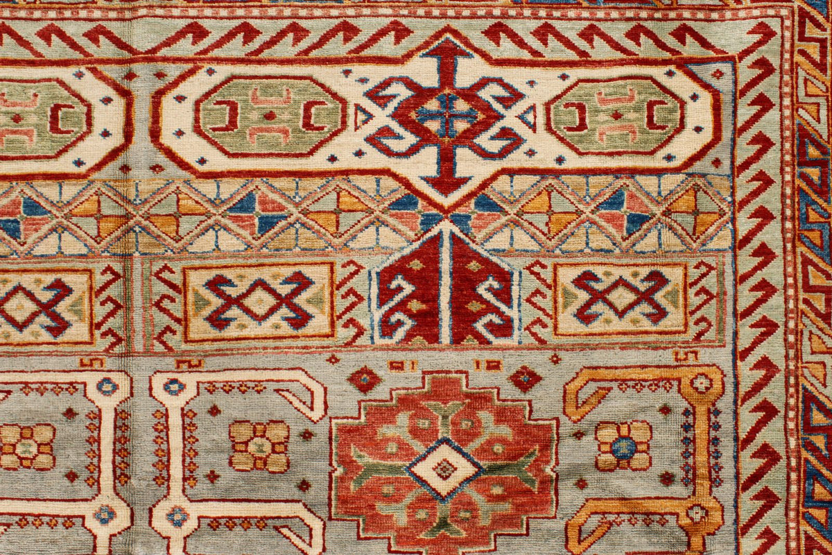 9x12 Gray and Multicolor Kazak Tribal Rug