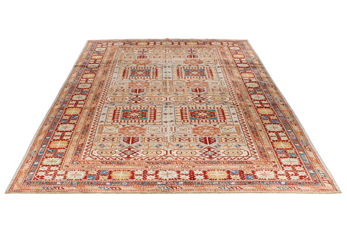9x12 Gray and Multicolor Kazak Tribal Rug