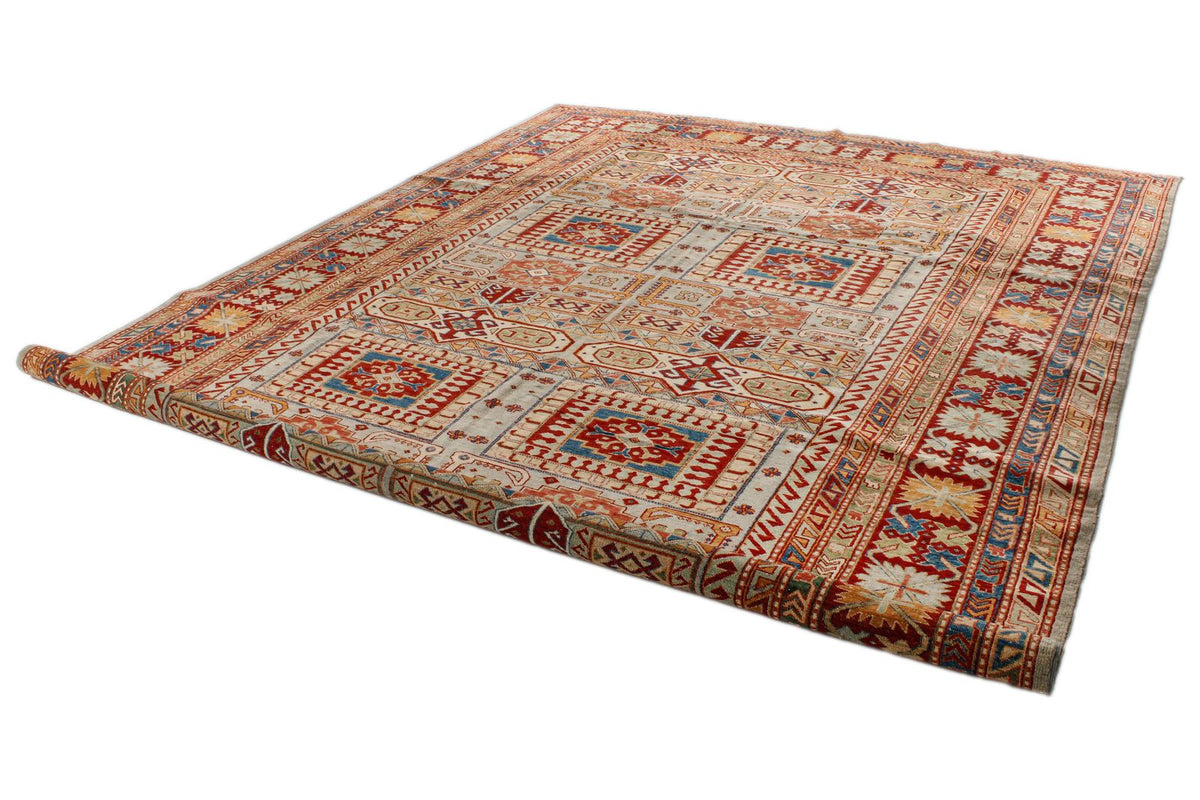 9x12 Gray and Multicolor Kazak Tribal Rug