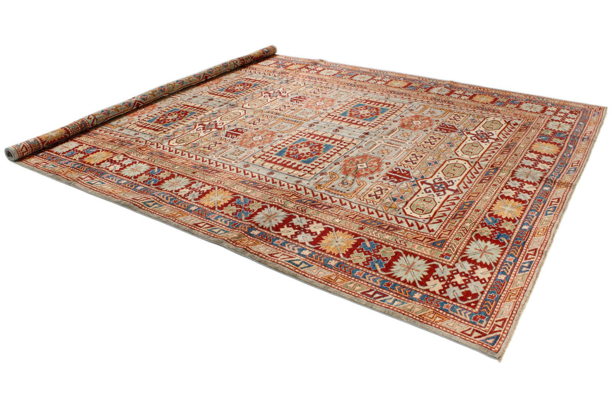 9x12 Gray and Multicolor Kazak Tribal Rug