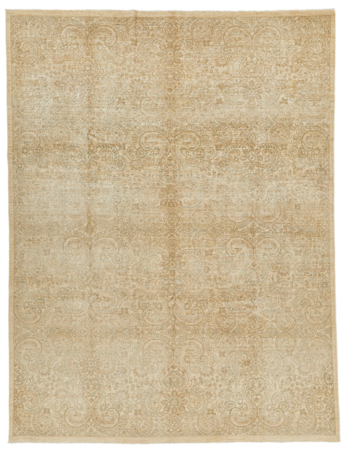 9x12 Beige and Ivory Turkish Tribal Rug