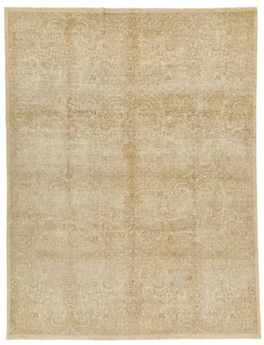 9x12 Beige and Ivory Turkish Tribal Rug