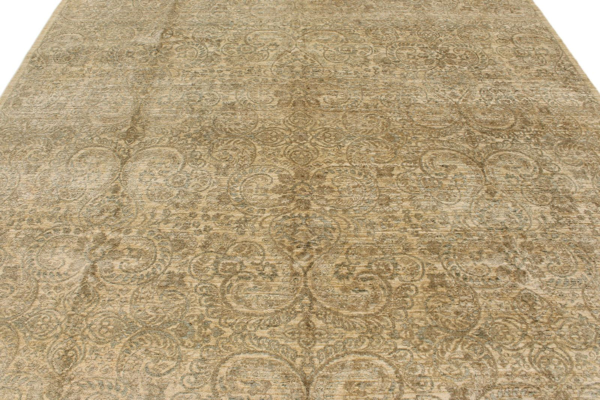 9x12 Beige and Ivory Turkish Tribal Rug