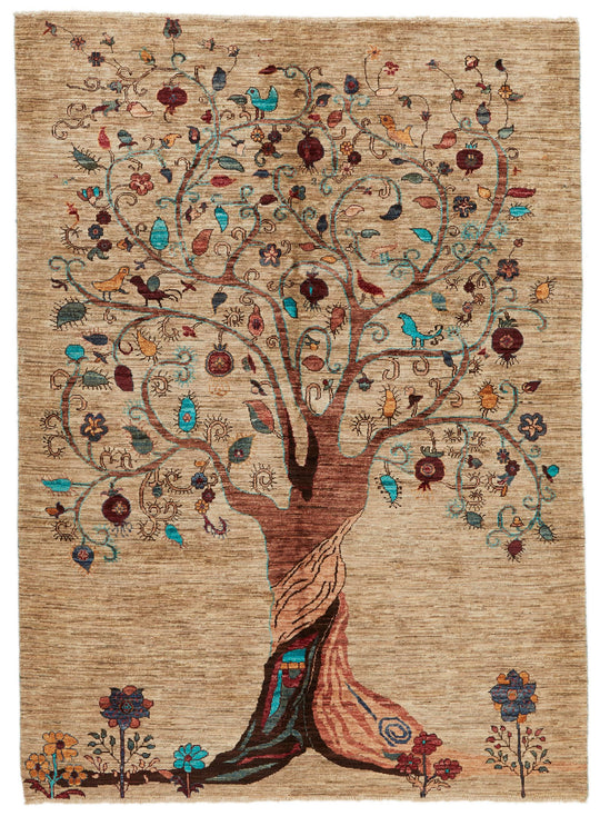 6x8 Beige and Multicolor Modern Contemporary Rug