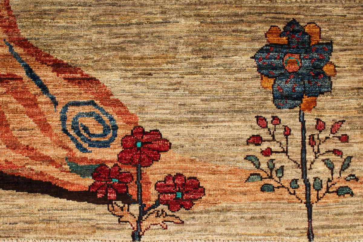 6x8 Beige and Multicolor Modern Contemporary Rug