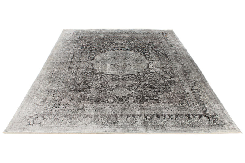 10x13 Silver and Ivory Turkish Antep Rug