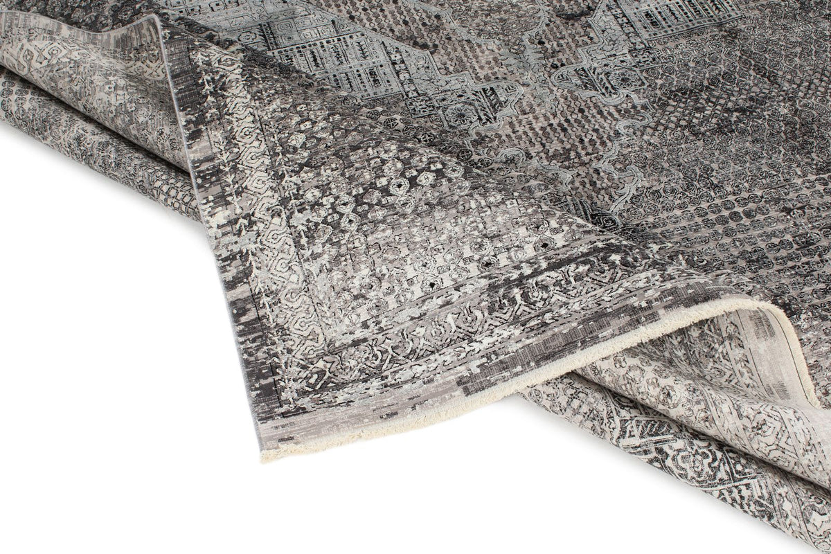 10x13 Silver and Black Turkish Antep Rug
