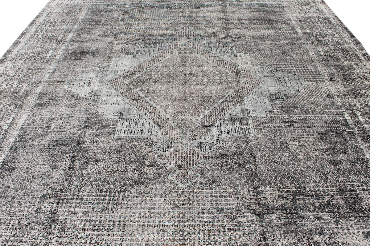 10x13 Silver and Black Turkish Antep Rug