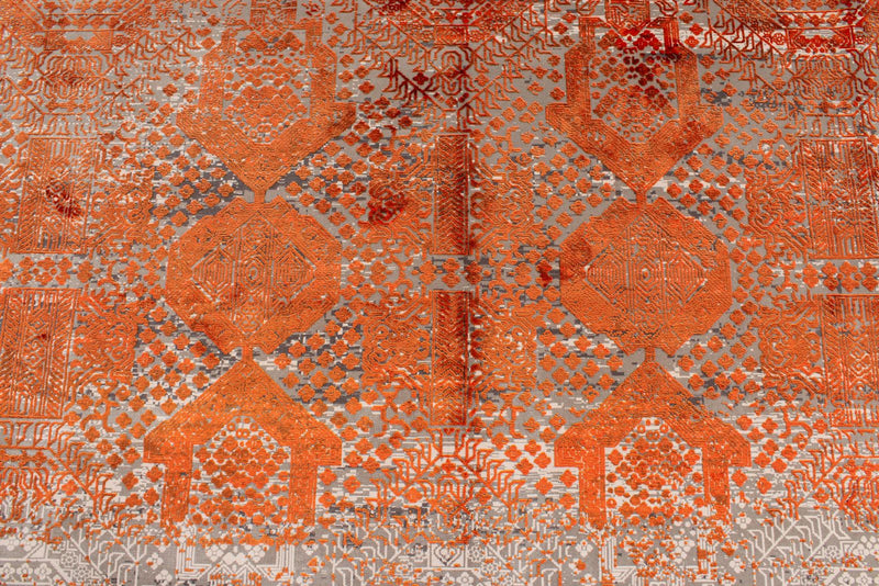 10x13 Orange and Gray Turkish Antep Rug