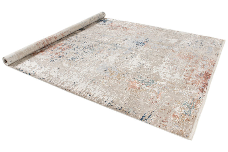 8x11 Ivory and Multicolor Turkish Antep Rug