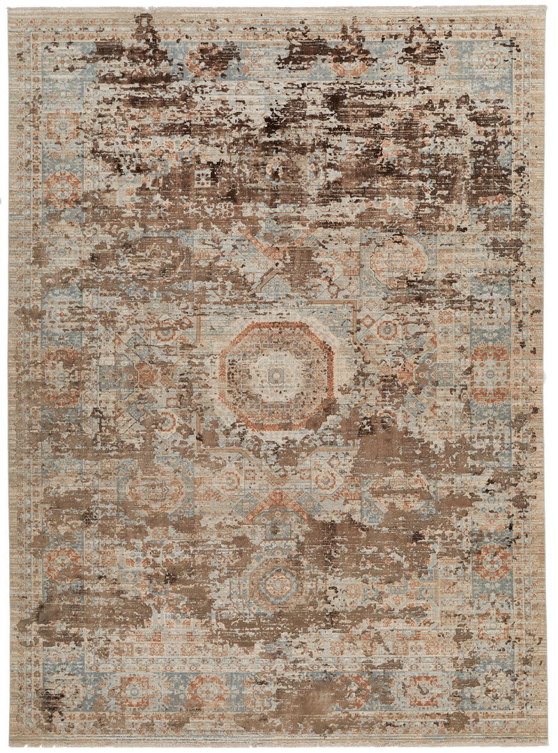 8x11 Brown and Multicolor Turkish Antep Rug