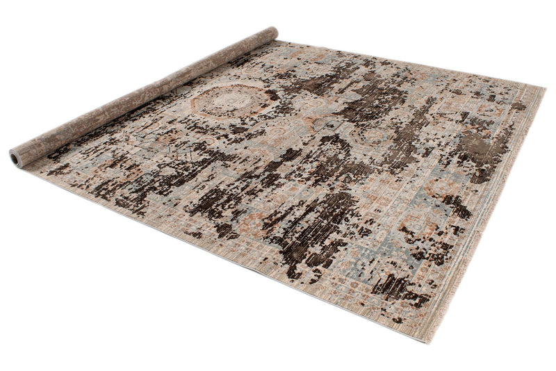 8x11 Brown and Multicolor Turkish Antep Rug