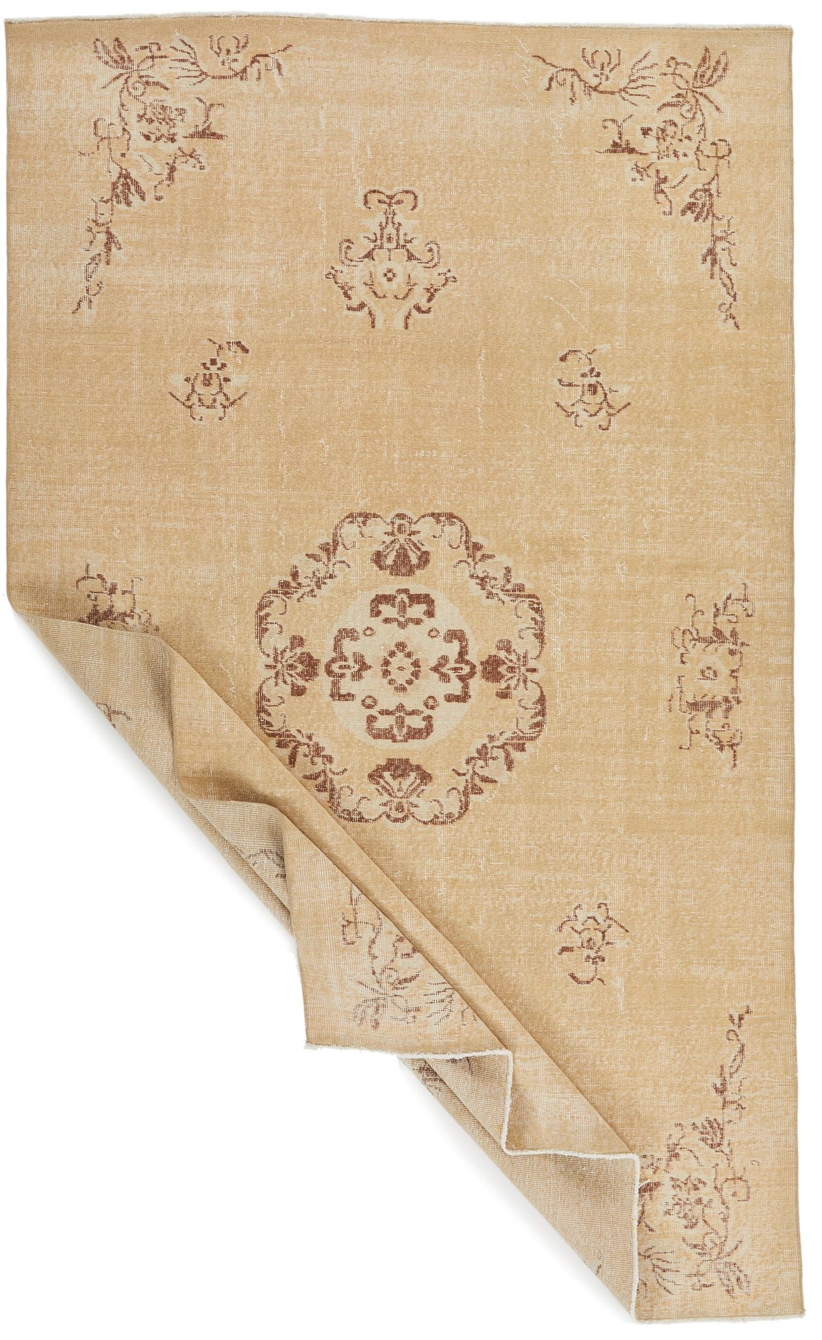 6x9 Brown and Beige Turkish Overdyed Rug
