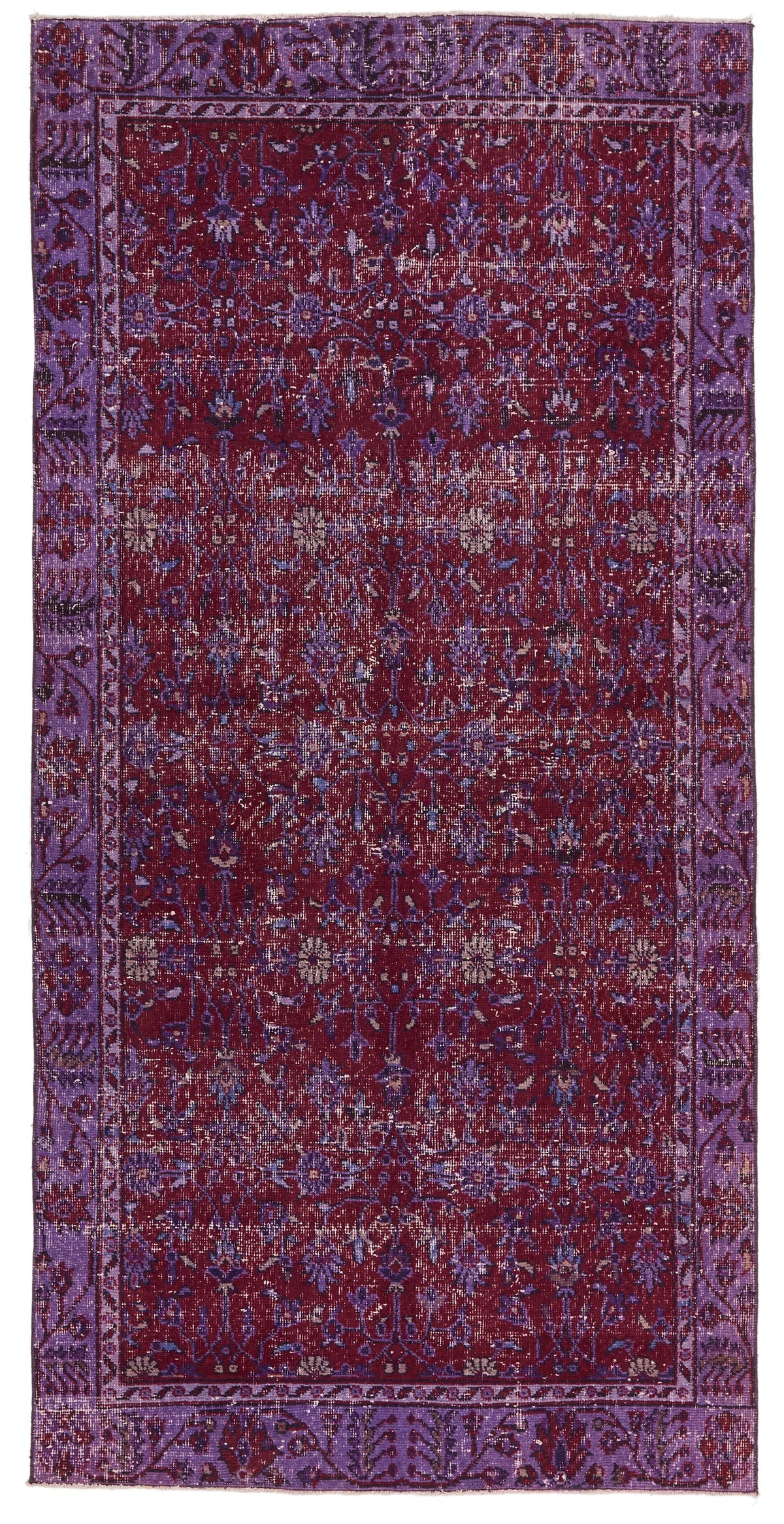 4x9 Red and Purple Turkish Overdyed Runner