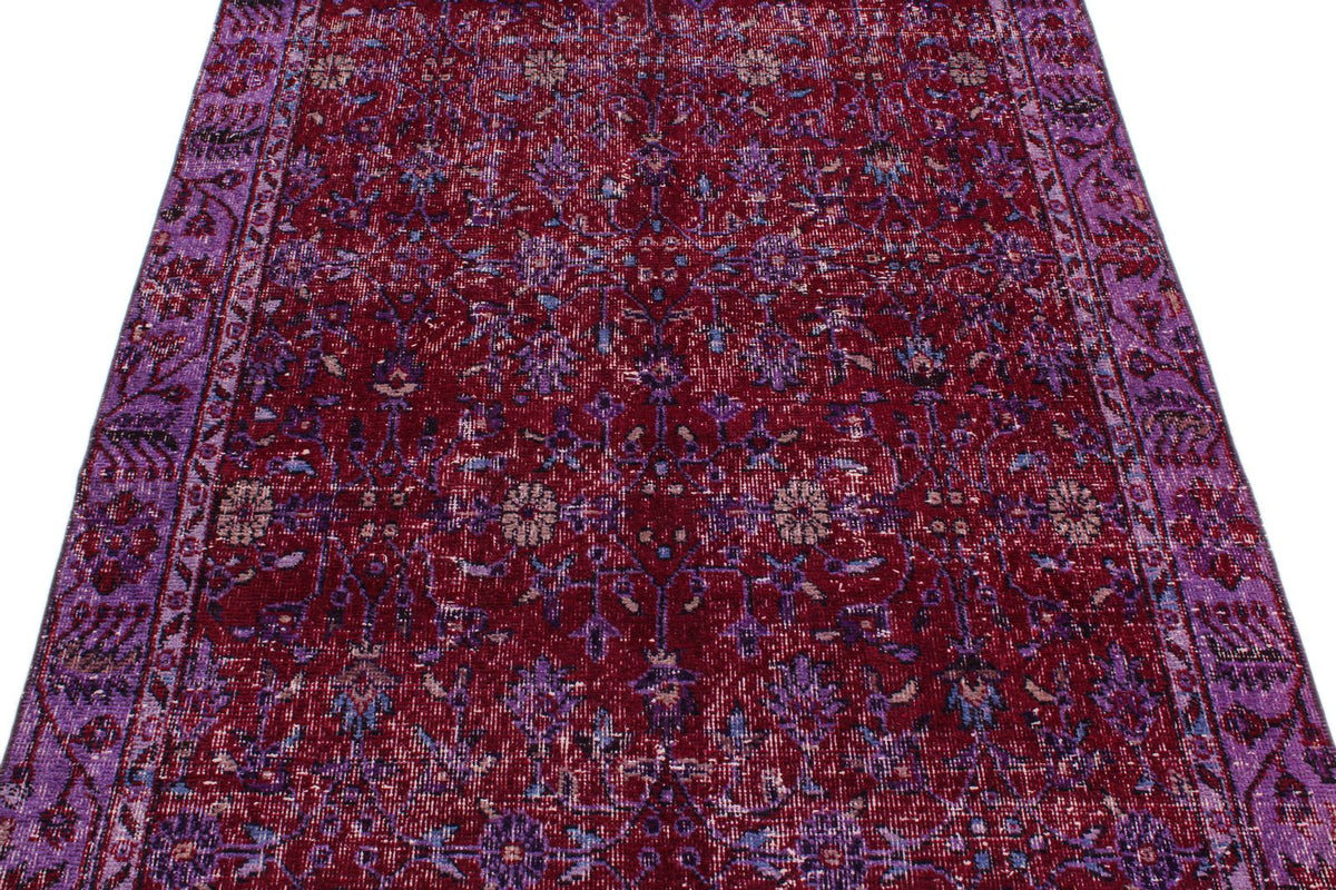 4x9 Red and Purple Turkish Overdyed Runner