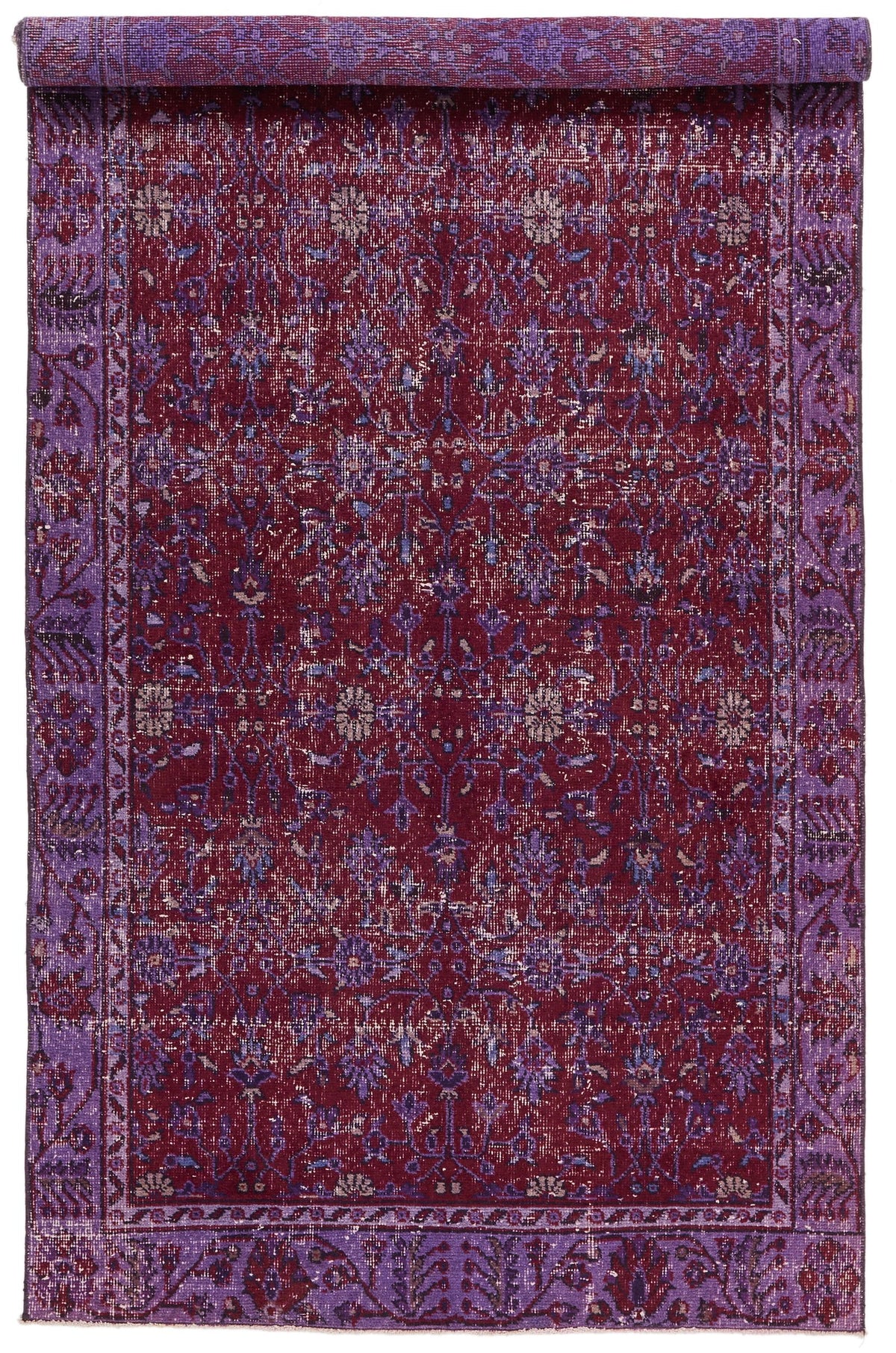4x9 Red and Purple Turkish Overdyed Runner