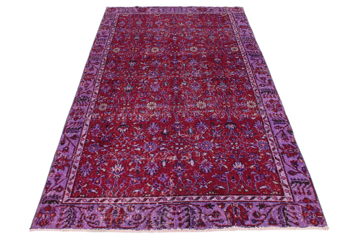 4x9 Red and Purple Turkish Overdyed Runner