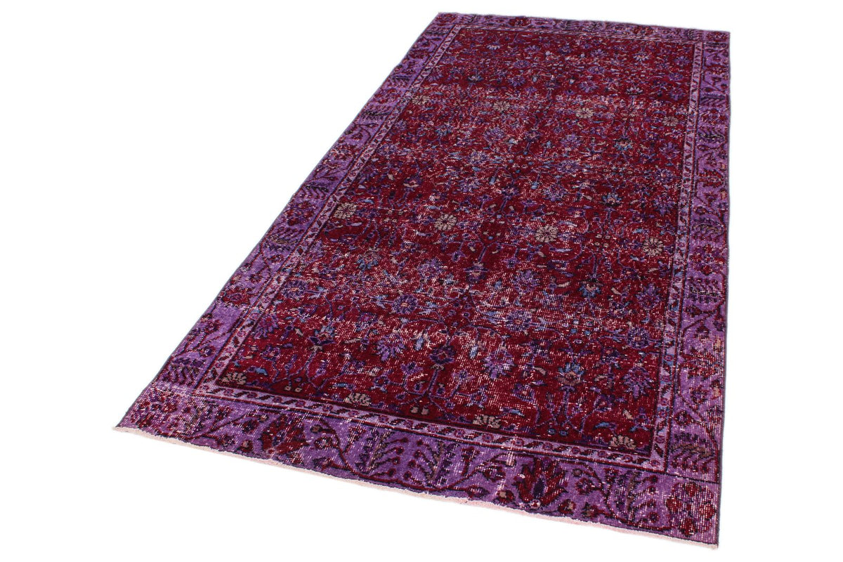 4x9 Red and Purple Turkish Overdyed Runner
