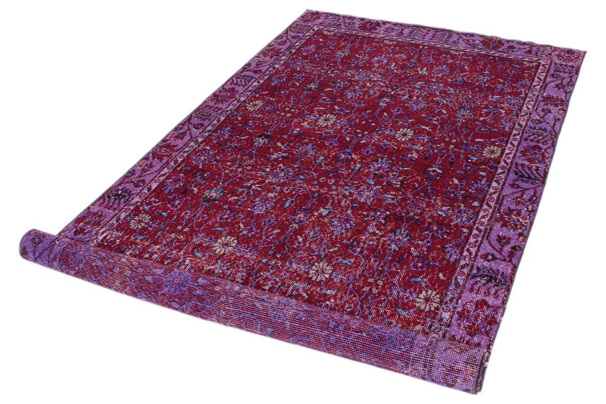 4x9 Red and Purple Turkish Overdyed Runner