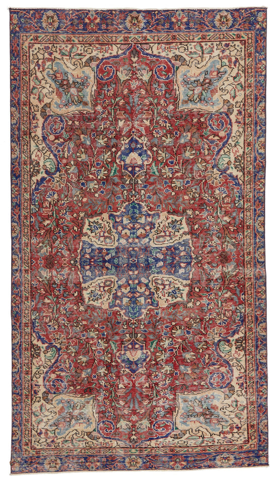 2x4 Red and Navy Turkish Overdyed Runner