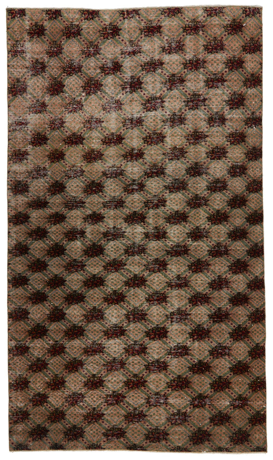 5x9 Brown and Multicolor Turkish Overdyed Rug