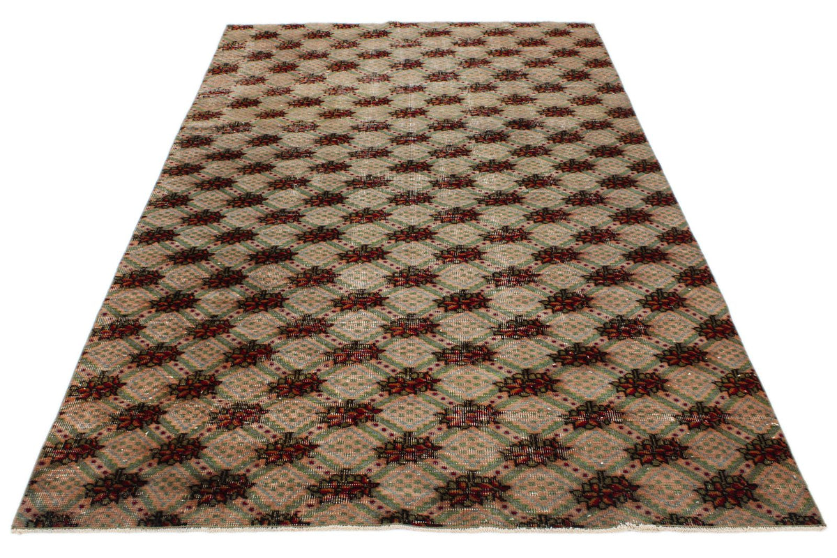 5x9 Brown and Multicolor Turkish Overdyed Rug