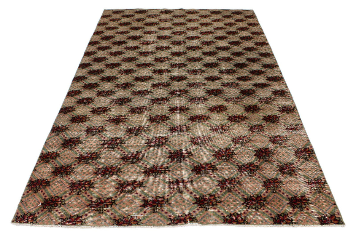 5x9 Brown and Multicolor Turkish Overdyed Rug