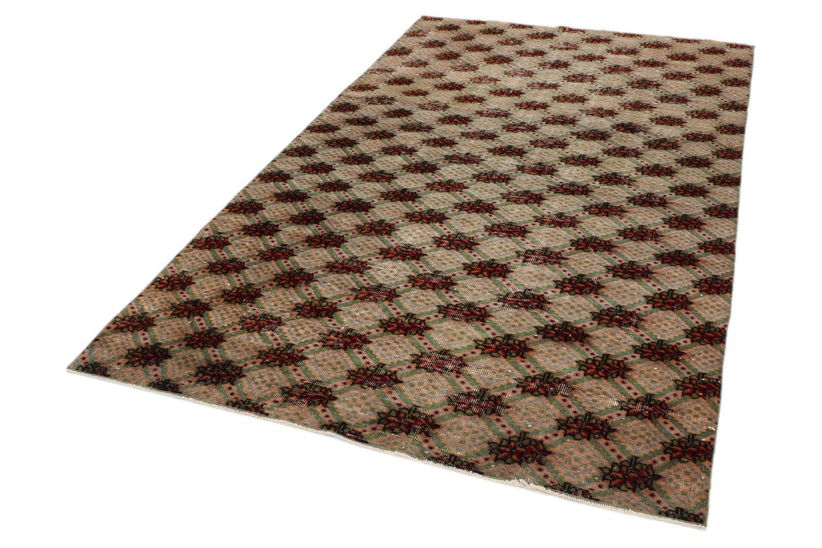 5x9 Brown and Multicolor Turkish Overdyed Rug