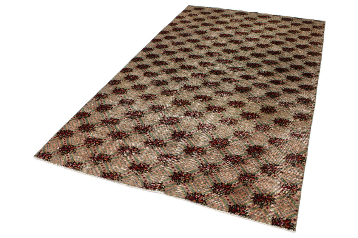 5x9 Brown and Multicolor Turkish Overdyed Rug