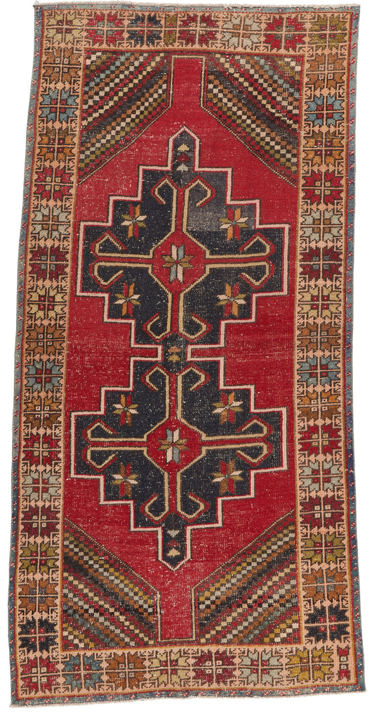 4x8 Red and Multicolor Turkish Anatolian Runner