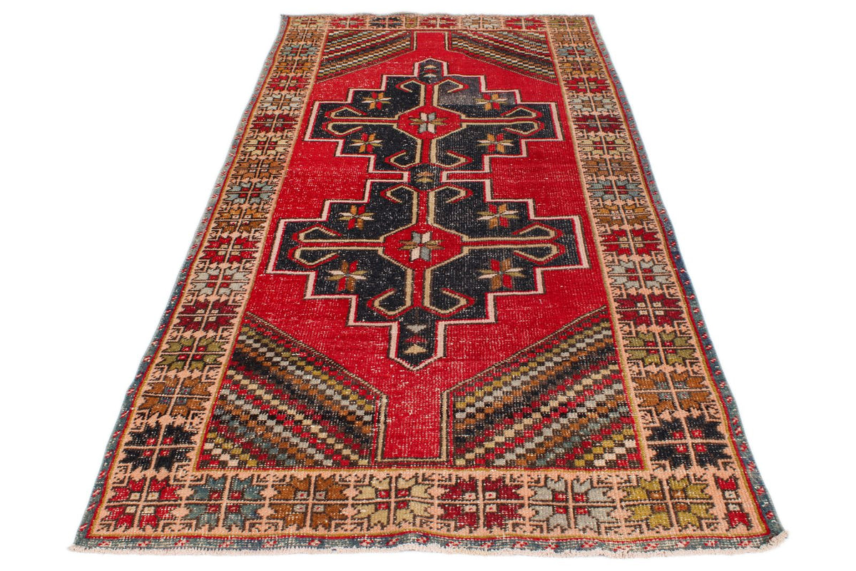 4x8 Red and Multicolor Turkish Anatolian Runner