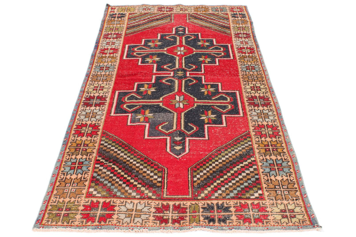4x8 Red and Multicolor Turkish Anatolian Runner