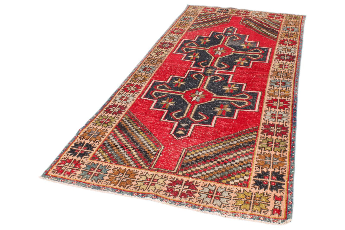 4x8 Red and Multicolor Turkish Anatolian Runner
