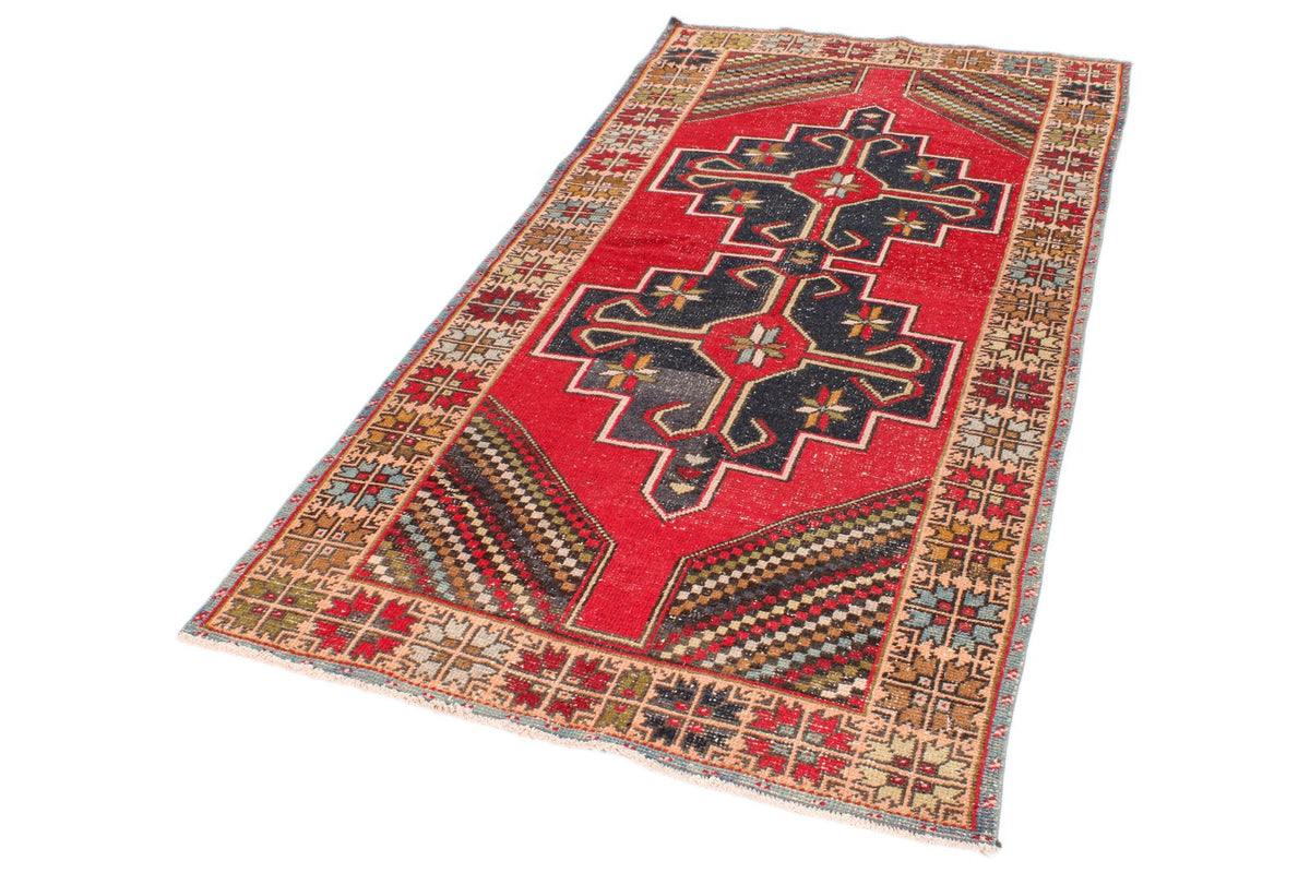 4x8 Red and Multicolor Turkish Anatolian Runner