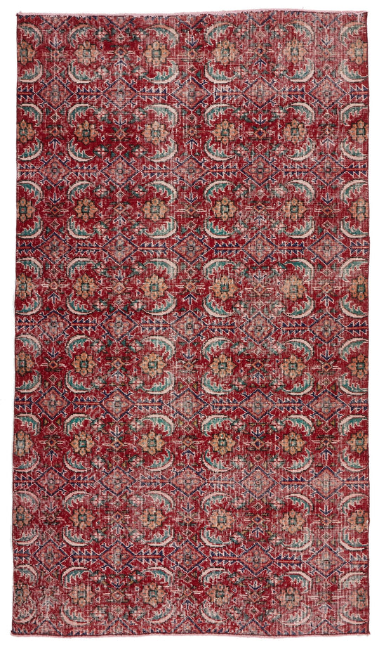 4x7 Red and Multicolor Turkish Anatolian Rug
