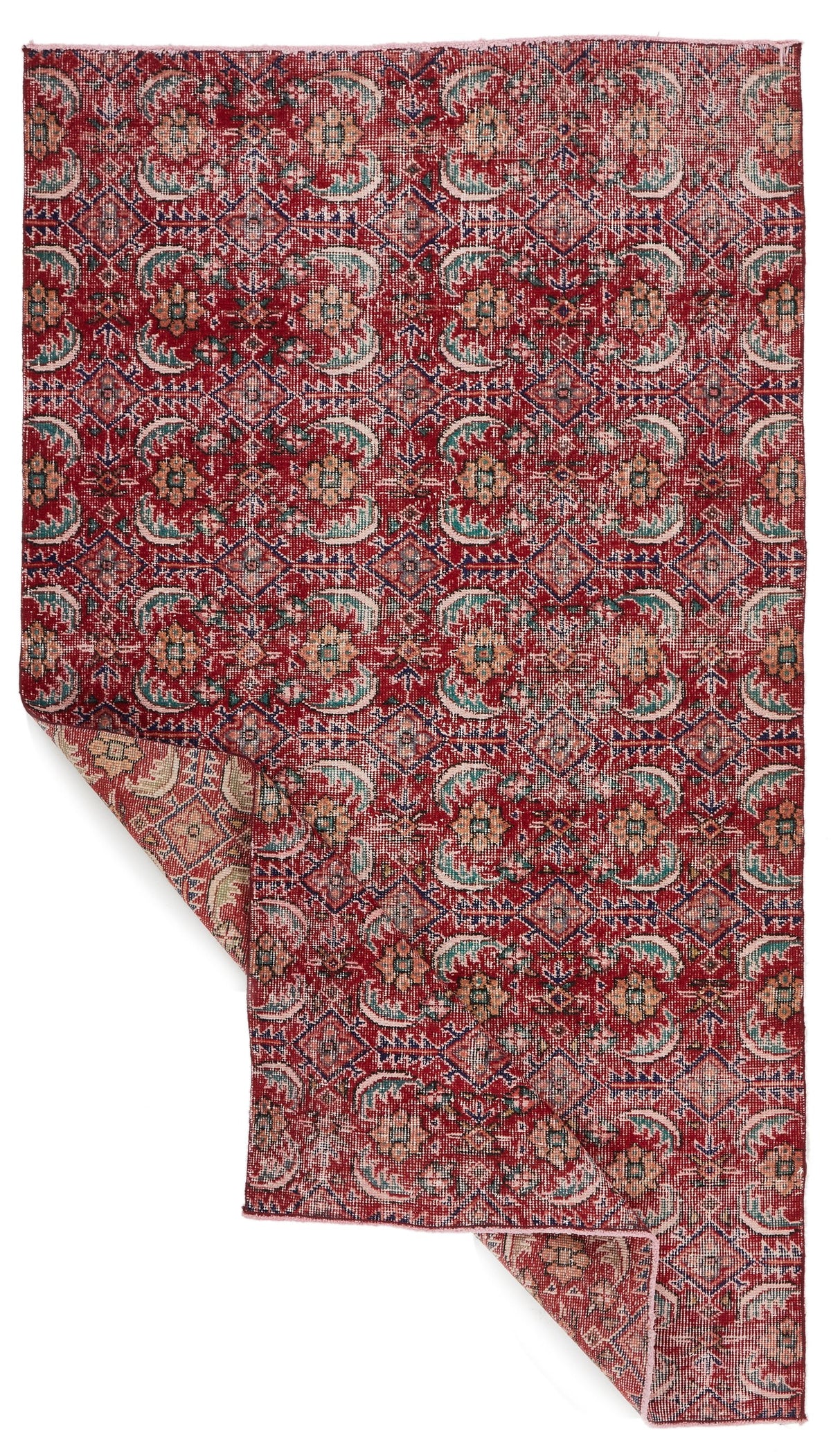 4x7 Red and Multicolor Turkish Anatolian Rug